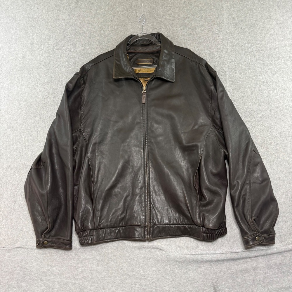 Marc New York Leather Bomber Jacket Mens 2XLT Brown Full Zip Andrew Marc